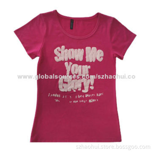 Women's 100% Cotton Round Neck T-shirt with Puff Print, Breathable and Comfortable